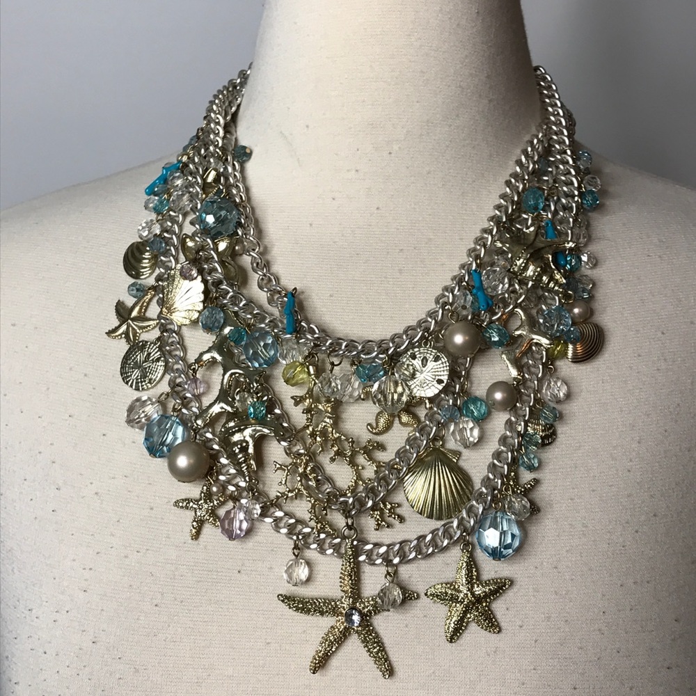 Nautical 4 Strand Statement Necklace Beaded